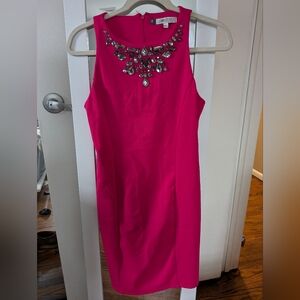 Jenniger Lopez Hot Pink Jeweled Neck Sheath Dress